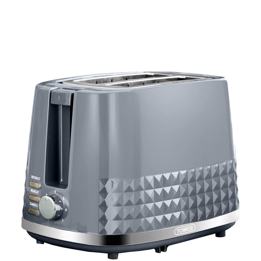 Tower Solitaire Grey 2 Slice Toaster